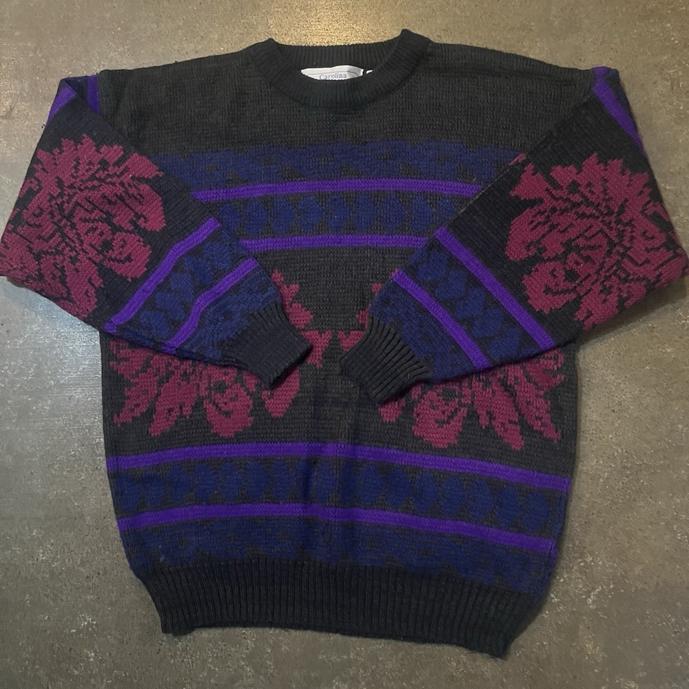 Vintage 80s‎ Carolina Bay Plus Sweater Unisex XL Floral Flower Designs